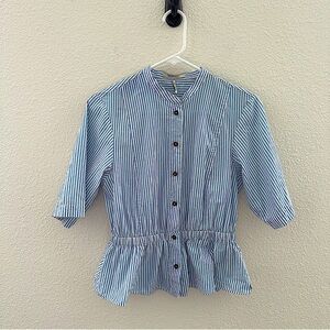 Scotch & Soda Womens Small Blue White Striped
Gathered Waist Button Down Blouse